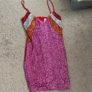 Super Cute & Fun Sequin Mini Dress - Pink, Red, Orange, Silver